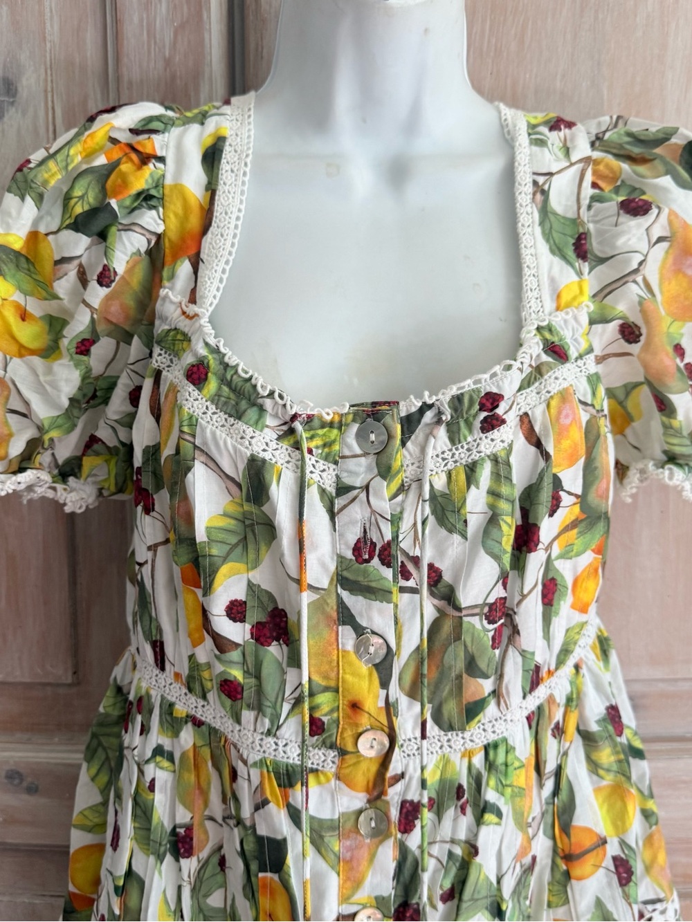FARM Rio White Lemon-Print Puff-Sleeve Mini Dress Women’s Small - Picture 9 of 12